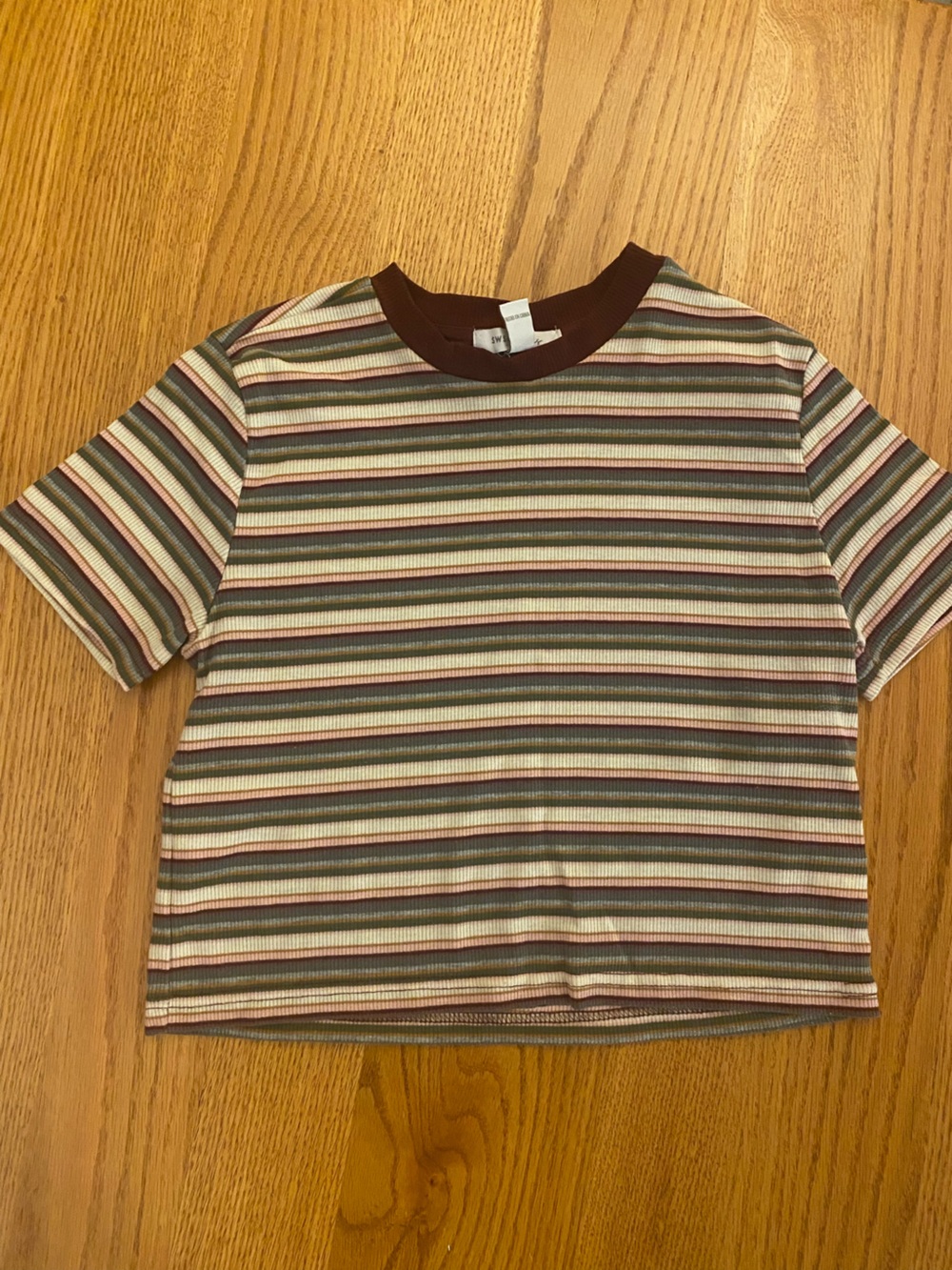 Striped Ribbed Tee in Brown, Cream, Green, Pink